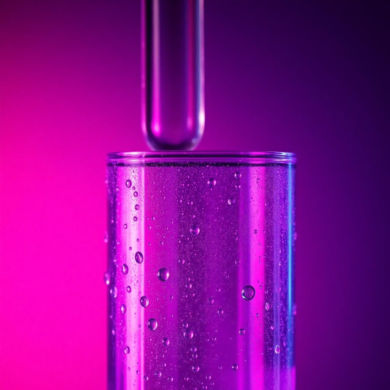 Macro shot of laboratory glassware lit in purple